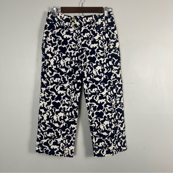 Lilly Pulitzer Palm Beach Fit Size 0 Womens Navy White Horse Corduroy Crop Pants - Picture 1 of 6